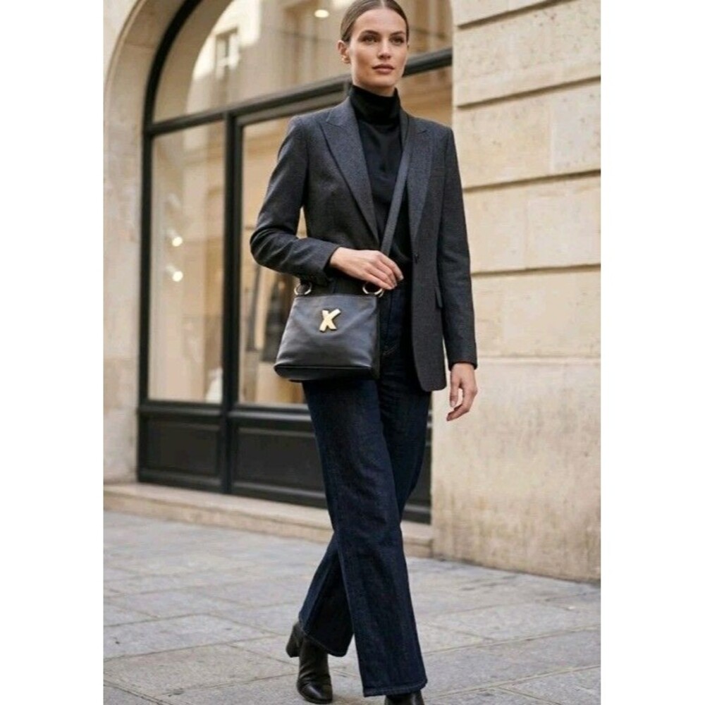 Paloma Picasso Leather Shoulder Bag Crossbody Black/Gold Made In Italy